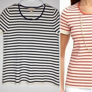 Banana Republic Navy Striped Knit Shirt Women's Petite Medium New